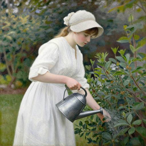 Impressionist Woman Watering Garden