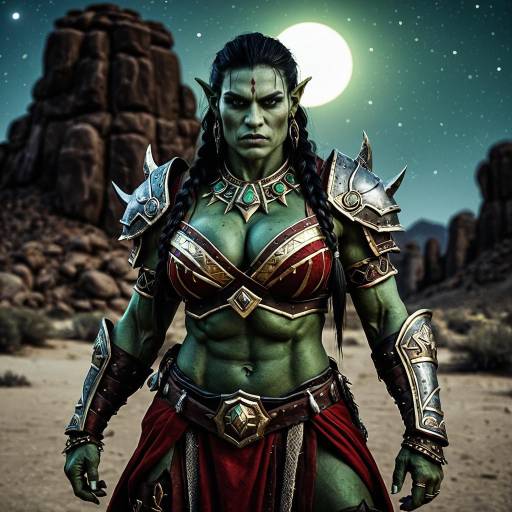 Fierce Orc Warrior in Moonlit Desert