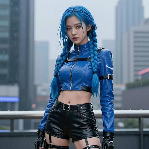 Futuristic Cyberpunk Woman in Rain