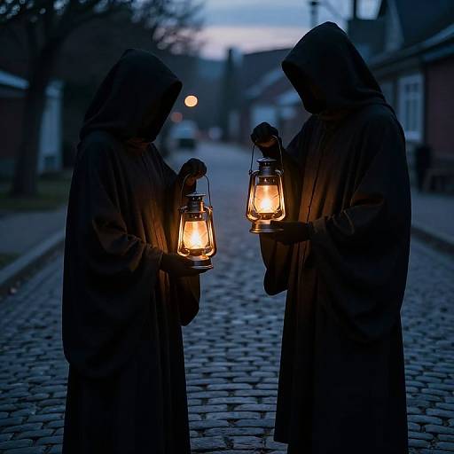 Mystical Figures Exchanging Lantern Glow