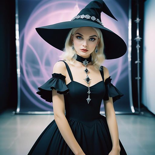Elegant Blonde Witch in Vintage Studio Elegant Blonde Witch in Vintage Studio
