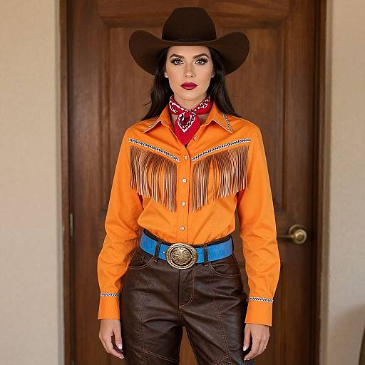 Confident Woman in Vibrant Western Outfit