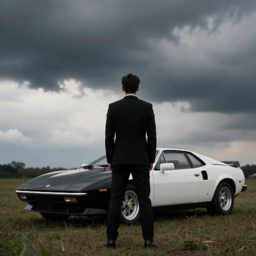 Moody Cinematic Man with Classic Car