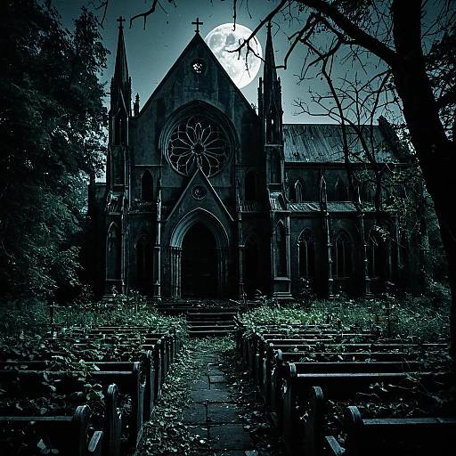 Abandoned Gothic Cathedral Under Full Moon