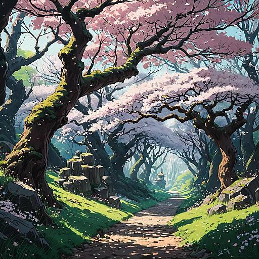 Ancient Cherry Blossom Forest Path