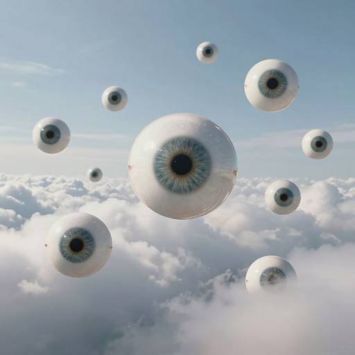 Surreal Floating Eyes in Sky