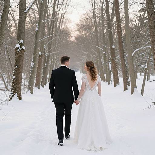 Winter Wedding Walk in Snowy Forest