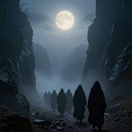 Ethereal Cloaked Procession in Mist