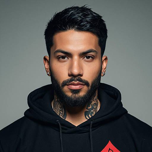 Portrait of a Tattooed Man in Black Hoodie