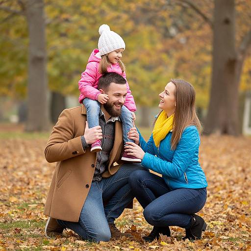 Happy Family Portrait in Autumn Park