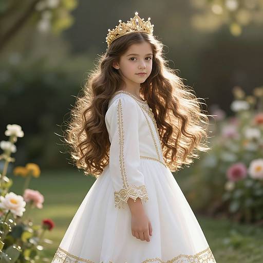 Regal Young Girl in Sunlit Garden