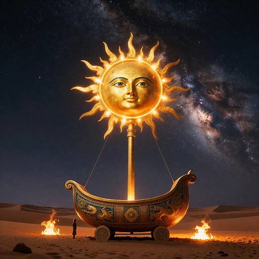 Ra's Celestial Barque Over Desert Stars