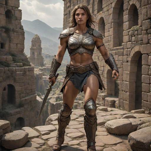 Hyperrealistic Female Gladiator in Ruins