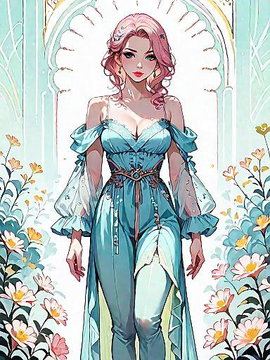 Fantasy Woman in Elegant Floral Dress