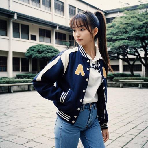 Nostalgic Anime Girl in Varsity Style