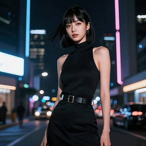 Elegant Black-Haired Cyberpunk Model