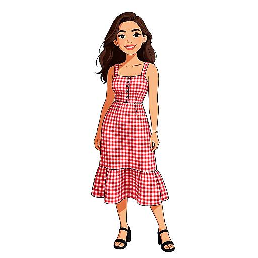 Smiling Woman in Gingham Sundress