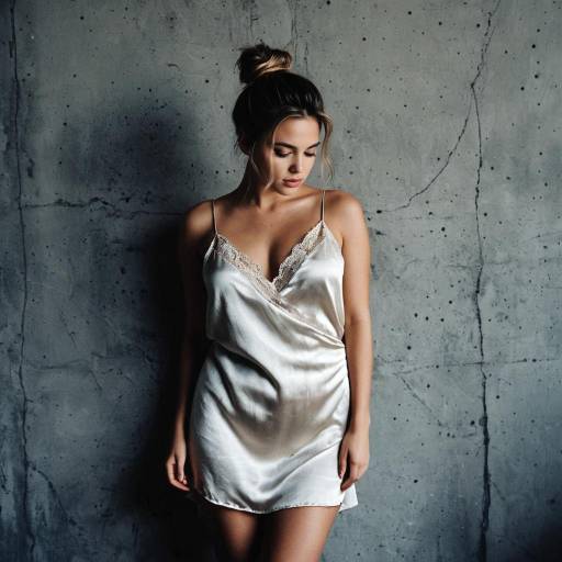 Woman in Satin Slip Dress Against Concrete Wall