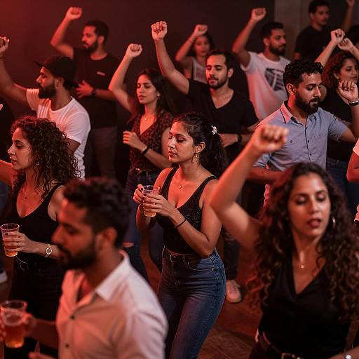 Vibrant Night of Dancing in Red Light