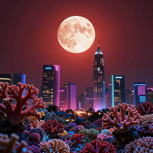 Amber Moon Over Neon City Reefs