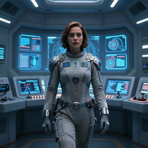 Futuristic Pilot in Interstellar Control Room