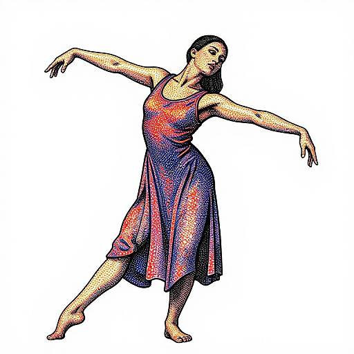 Expressive Pointillism Dancer Outline