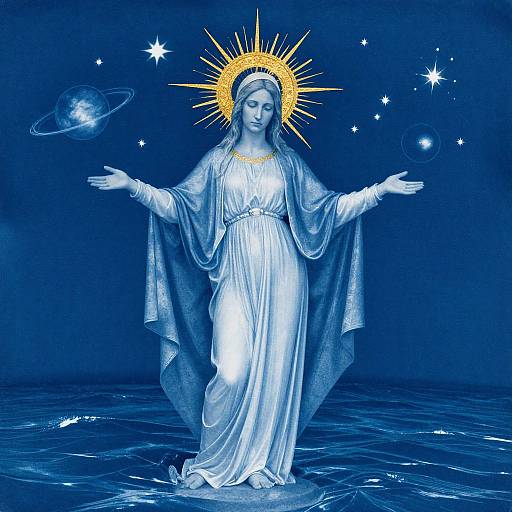 Cyanotype Mary Controlling Celestial Bodies