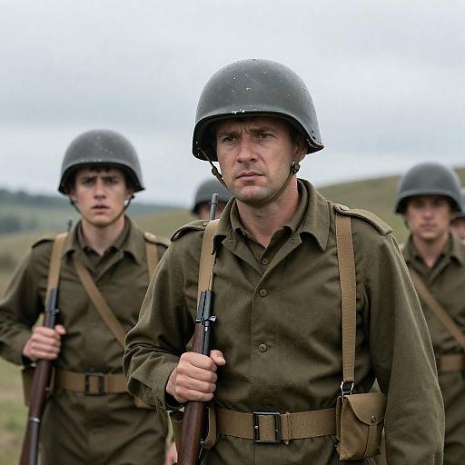 Military Soldiers in Hilly Landscape