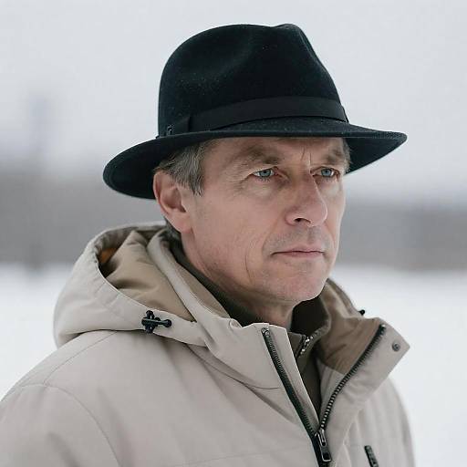 Serious Man in Felt Hat and Puffer