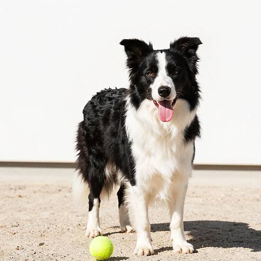 Border Collie Standing on Sand with Tennis Ball