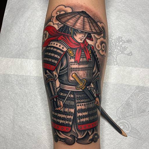 Detailed Samurai Tattoo Design for Forearm