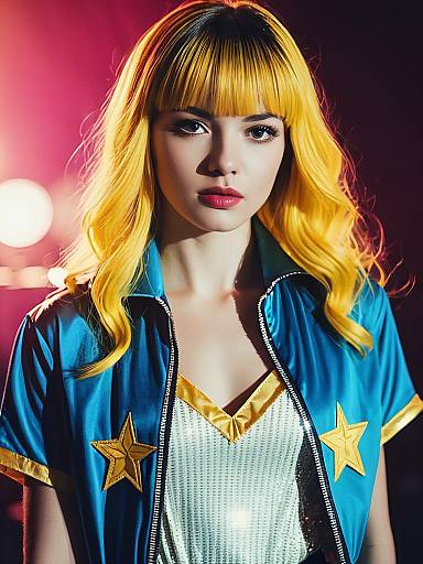 Girl in Pop Star Costume with Yellow Hair