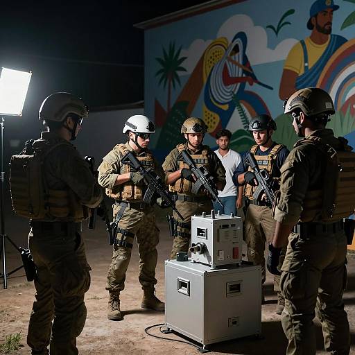 Nighttime Military and Civilian Scene