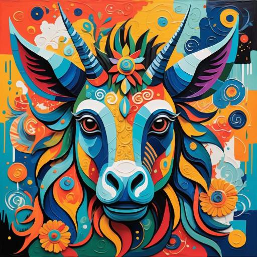 Mythical Creature in Vibrant Collage Style Mythical Creature in Vibrant Collage Style