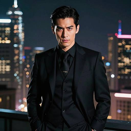 Suave Secret Agent in Cyberpunk City