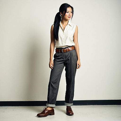Young Asian Woman in Vintage Style Outfit