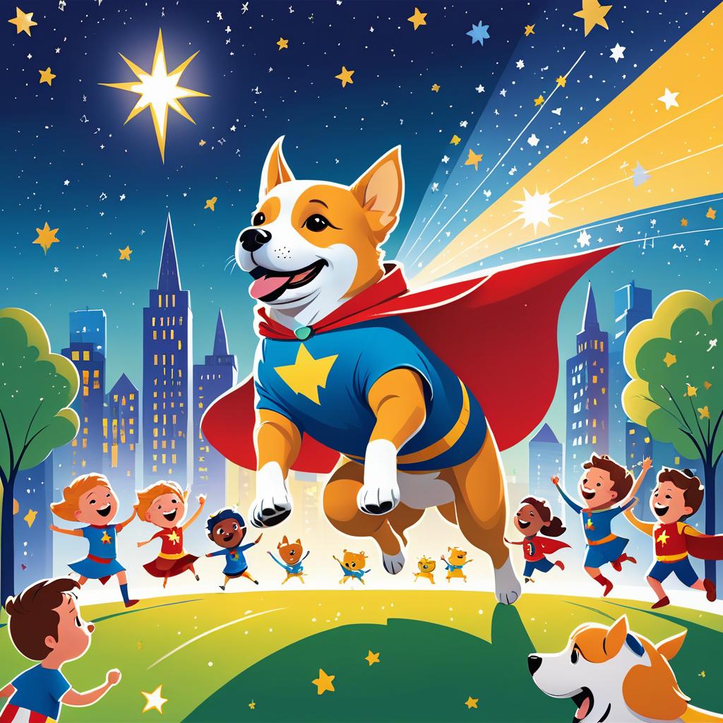 Superhero Dog in Cheerful Park Scene