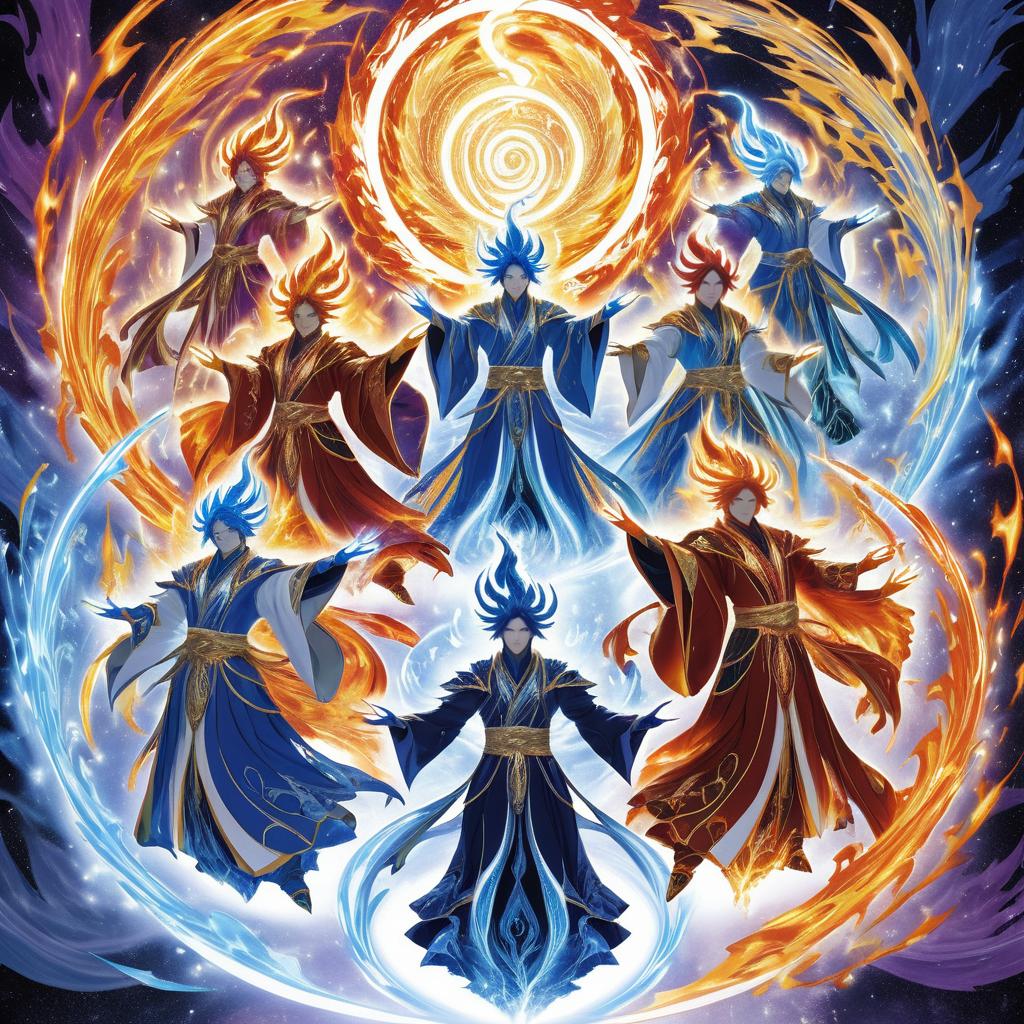 Elemental Mages in a Magical Vortex