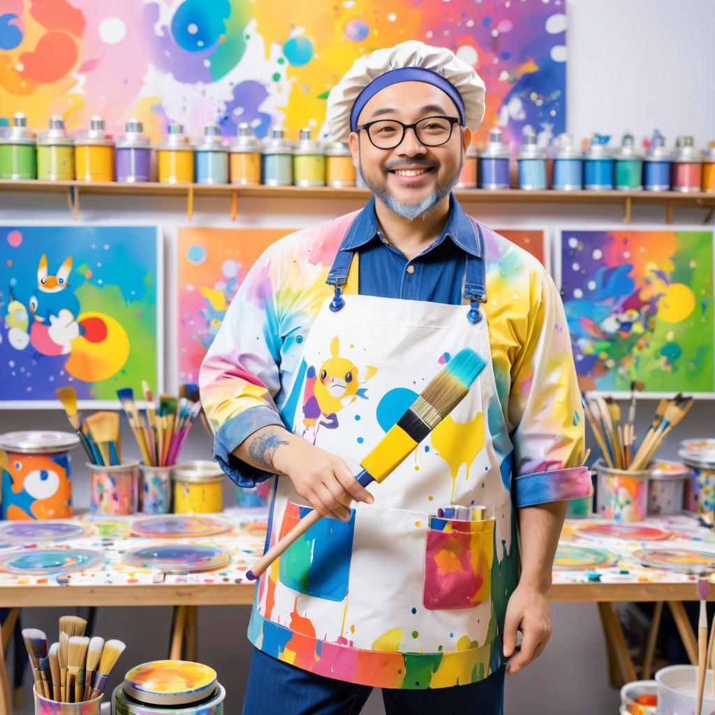 Colorful Pokémon Artist in Creative Studio