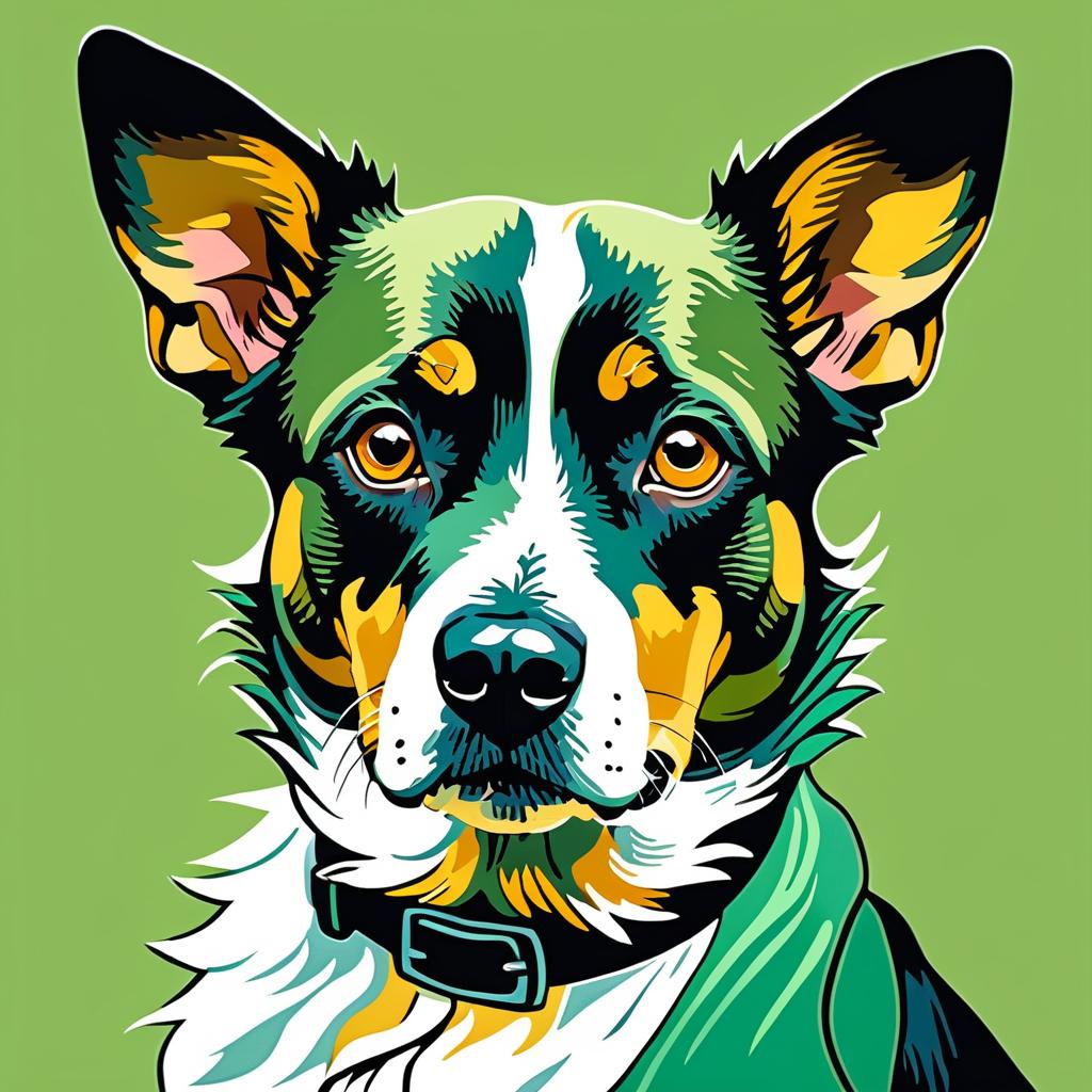 Impressionist Dog Portrait in Olive Green