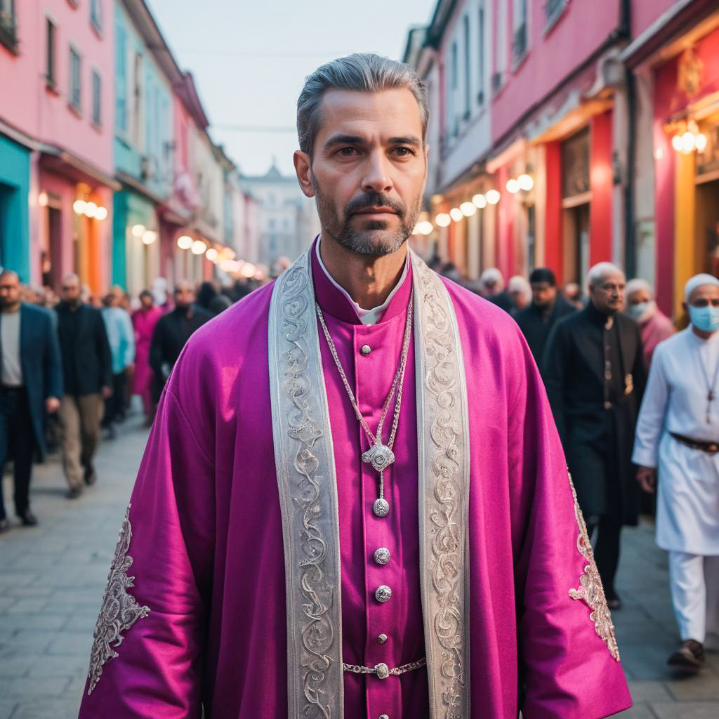 Elegant Priest at Colorful Carnival Scene