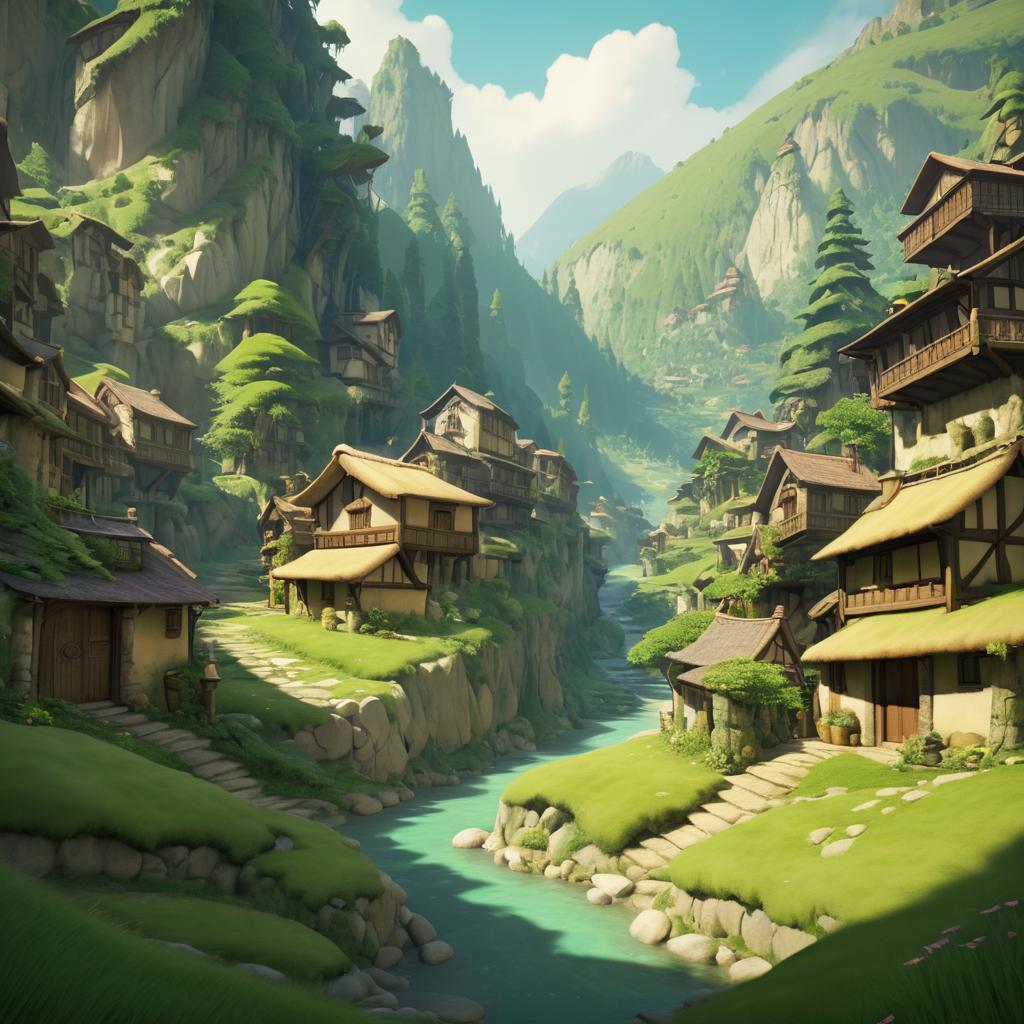 Ethereal Village in the Mountain Shadows