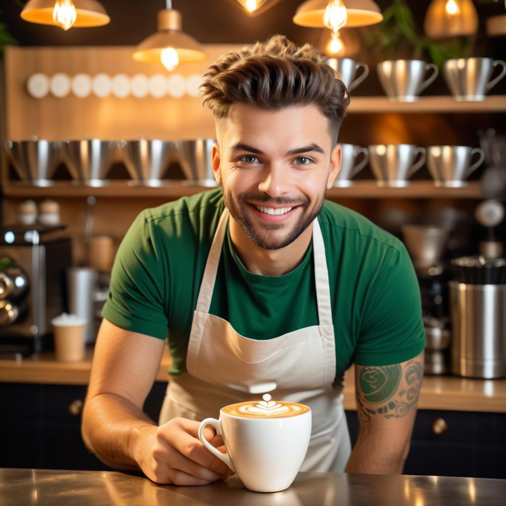 Charming Barista Crafting Beautiful Latte Art