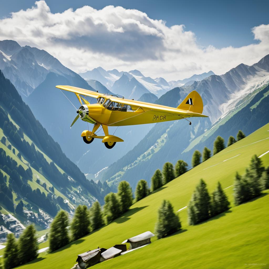 Vintage Piper Cub Soaring Through Alps