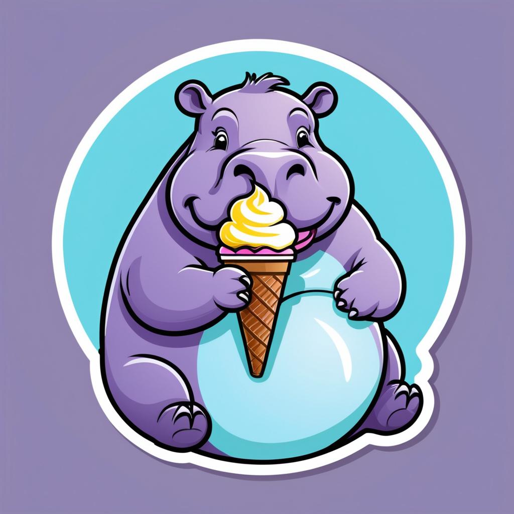 Colorful Hippo with Ice Cream Sticker