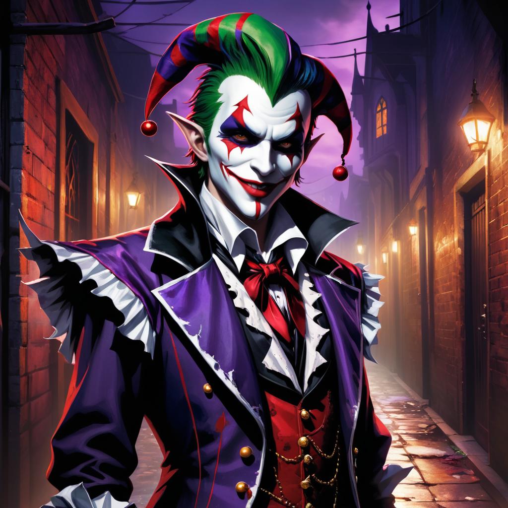 Sinister Jester in Twilight Alleyway