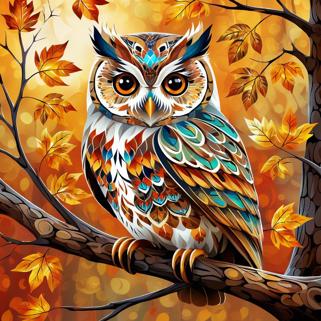 Wise Owl Perched in Autumn Colors