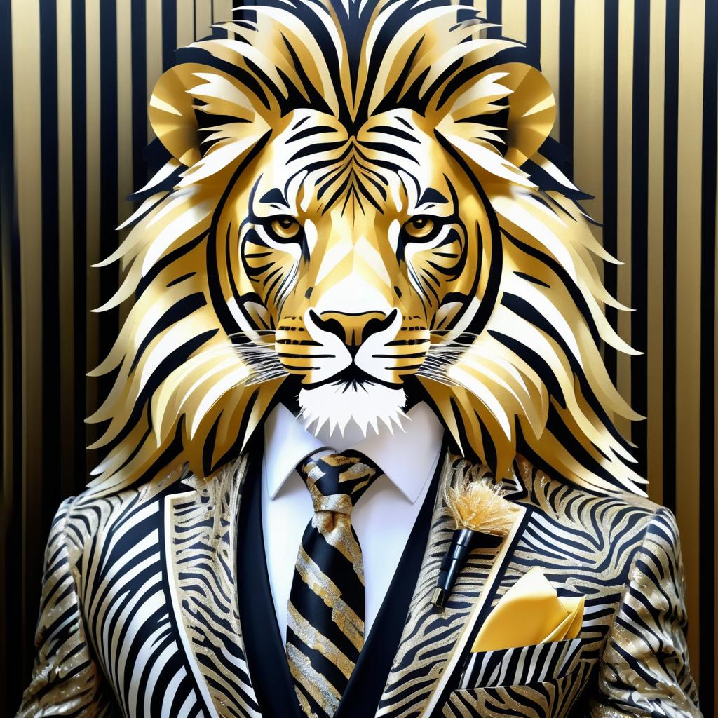 Majestic Lion in Stylish Zebra Suit