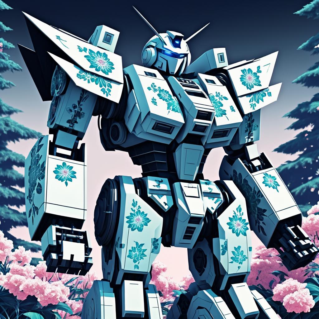 Retro Anime Giant Robot with Florals