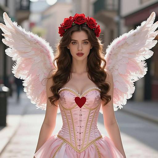 Woman in Cupid Costume with Angel Wings